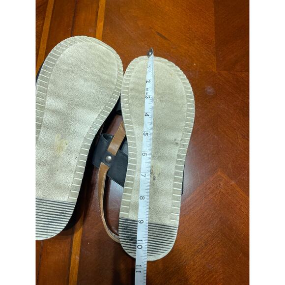 Call it Spring Women Sz 9 Sandals DoubleStrap Vegan Ankle Strap Buckle Black Tan - Picture 9 of 9